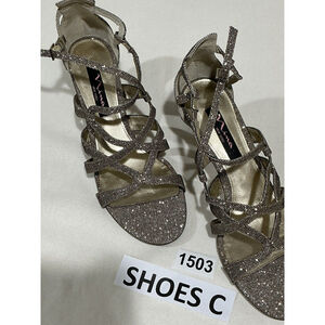 Womans Nina Ny Gold Glitter Sparkly Strappy Open Toe 8.5m Dress Heel Sandal